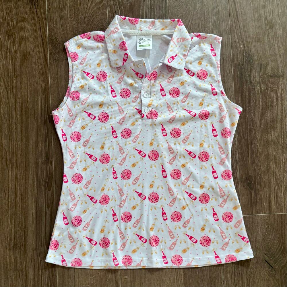 Birdie Tee Golf Polo Champagne Disco Bachelorette Girls Trip Approx Sz Medium